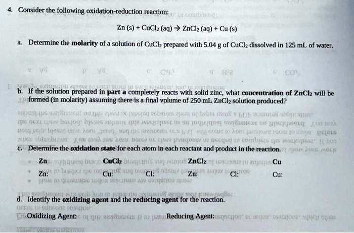 SOLVED: Consider the following oxidation-reduction reaction: Zn (s ...