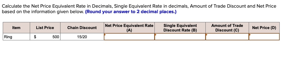 [GET ANSWER] Calculate the Net Price Equivalent Rate in Decimals