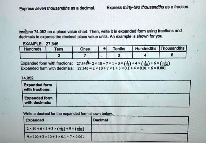 Thirty Expanded Express seven thousandths as a decimal express thirty two...