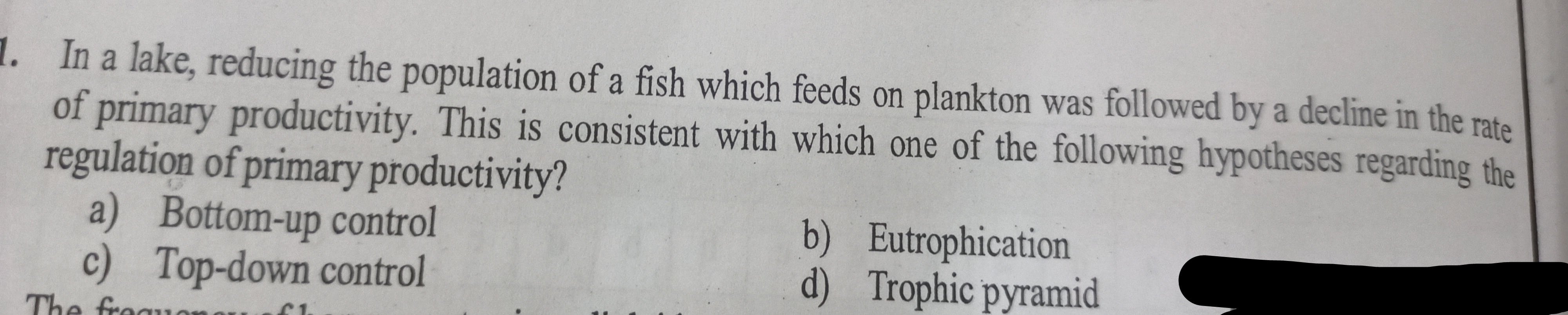 SOLVED In a lake, reducing the population of a fish which feeds on