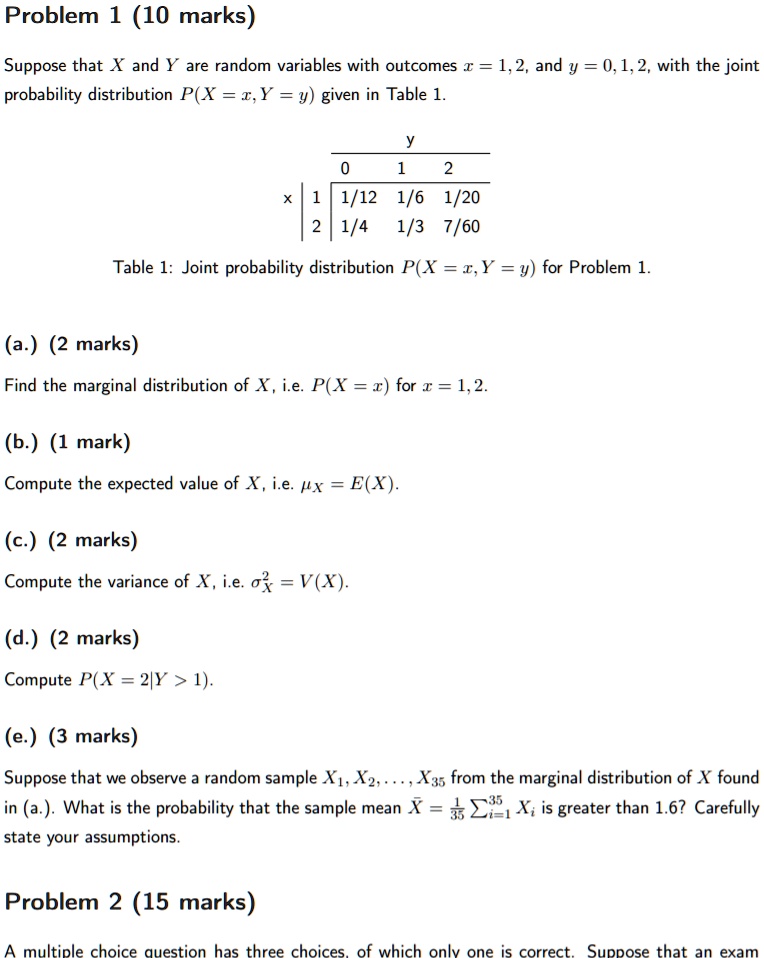 SOLVED: Problem 1 (10 Marks) Suppose That X And Y Are Random Variables ...