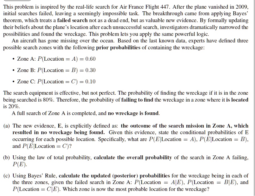 this problem is inspired by the real life search for air france flight 447 after the plane vanished in 2009 initial searches failed leaving a seemingly impossible task the breakthrough came  40161