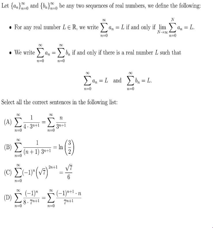 Solved Let A 0 And 6a 0 Be Any Two Sequences Of Real Numbers Wc Define The Following For Any Real Number L A R We Write Op If And Only If