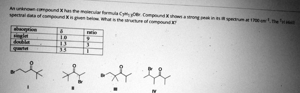 An unknown compound X has the molecular formula C7H13OBr. Compound X ...