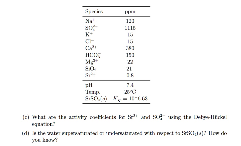 SOLVED: A water has the following chemical analysis: (a) What are these ...