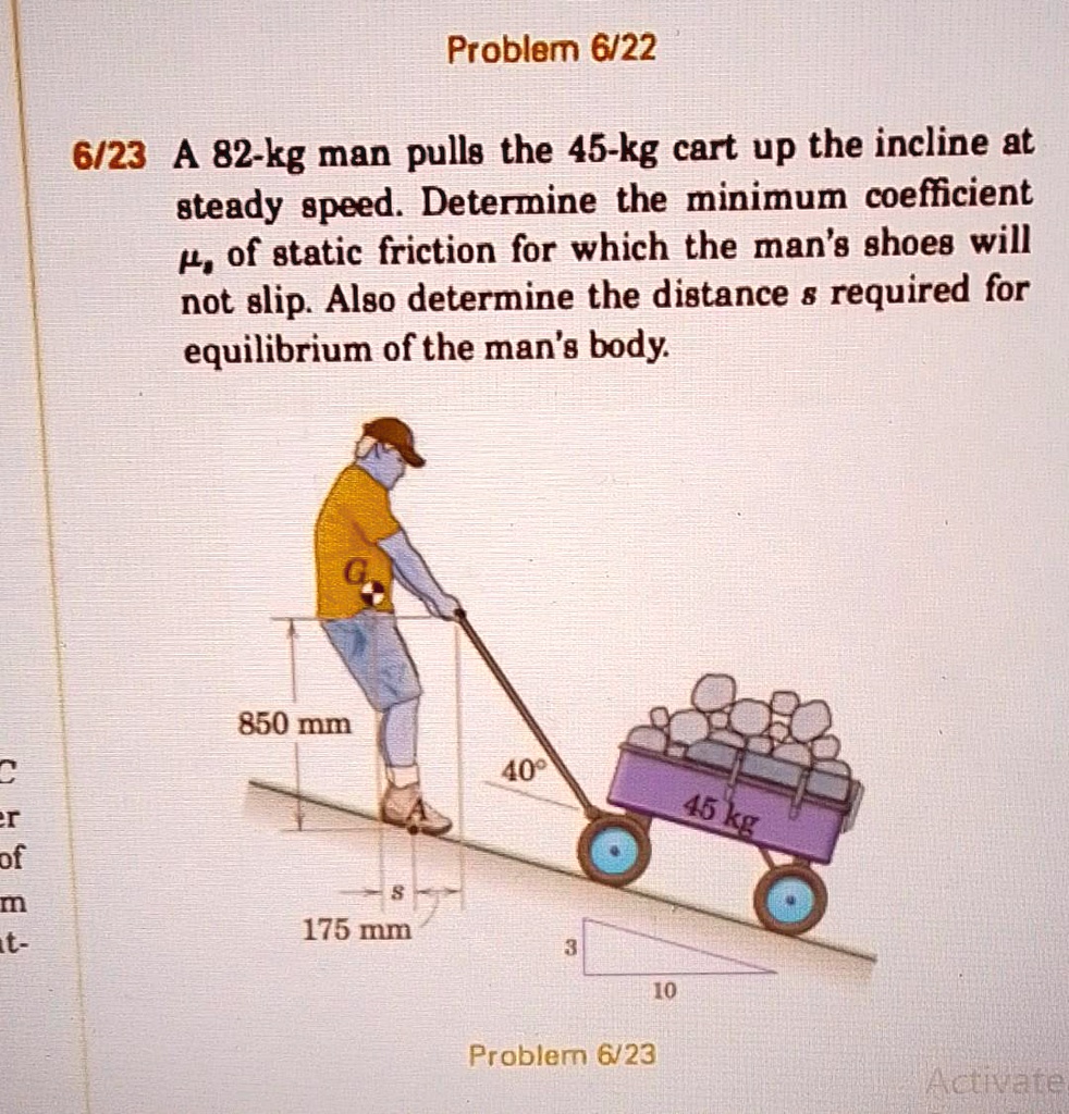 Steady Incline Problem 6/22 6/23 A 82-kg man pulls the 45-kg cart up the incline at ...