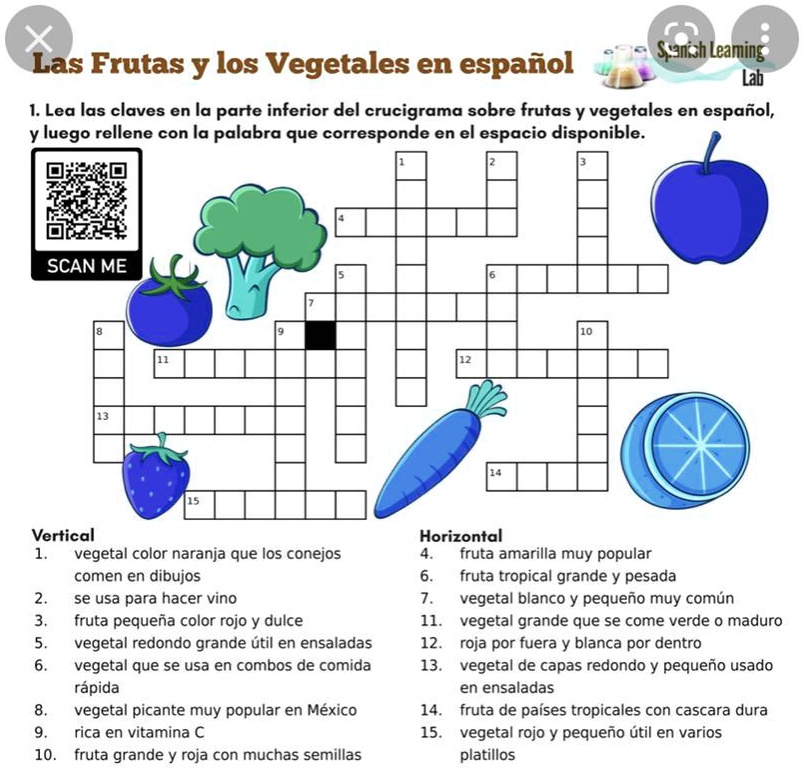 SOLVED Ayudan con crucigrama RESPUESTAS 1zanahoria 2uva 3fresa 4