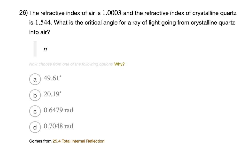 SOLVED 26) The refractive index of air is 1.0003 and the refractive