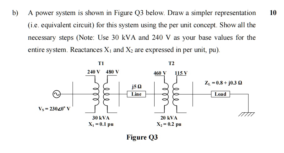 b) A power system is shown in Figure Q3 below. Draw a simpler ...