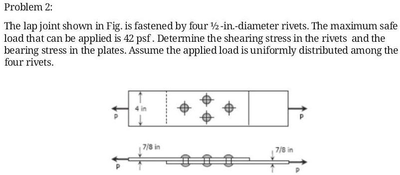 Problem 2: The lap joint shown in Fig. is fastened by four 1/2-inch ...