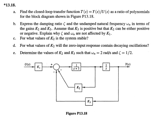 SOLVED: #13.18. Find the closed -Joop transfer function T (s) =Y(s) /U ...