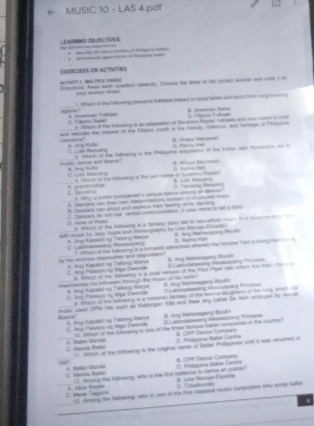 1 & MUSIC 10 - LAS 4.pdf
Dexcases ow Acromers yeces wewer ment. Maerahase ?
4 Ars kime
L. sase Basuany
3. Whais af the and
is. Eares nam
a. ane kalins
c. - and thasmane
(7) seare of hanab
8. chep blance Comany
A. Buater itines
1. Pbilkewes Buhes Cantien
Hesie Bantet
A. Bowin sorith
8. Chp pemos Cenuenty
Ramilas Rasife
(18. Prianeme fuliat Canser
(8) Tutankester
C. Maber Tapings