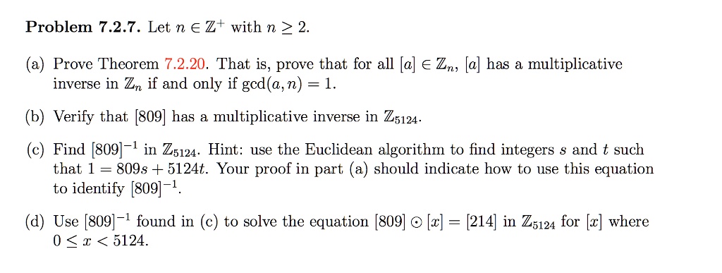 Problem 7.2.7. Let n ∈ℤ^+ with n ≥ 2. (a) Prove Theorem 7.2.20. That is ...