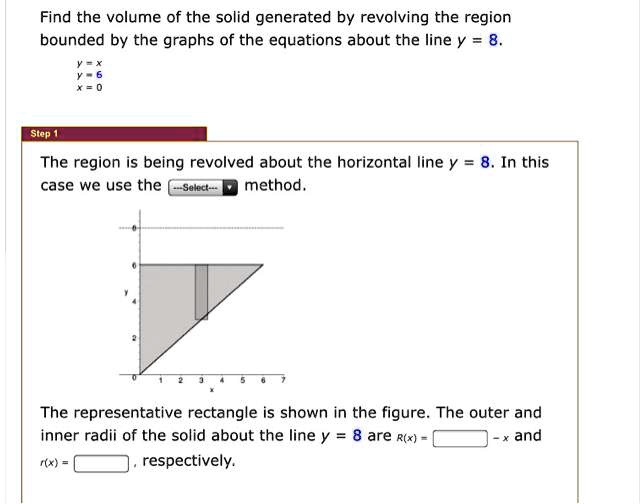 SOLVED: Find the volume of the solid generated by revolving the region ...