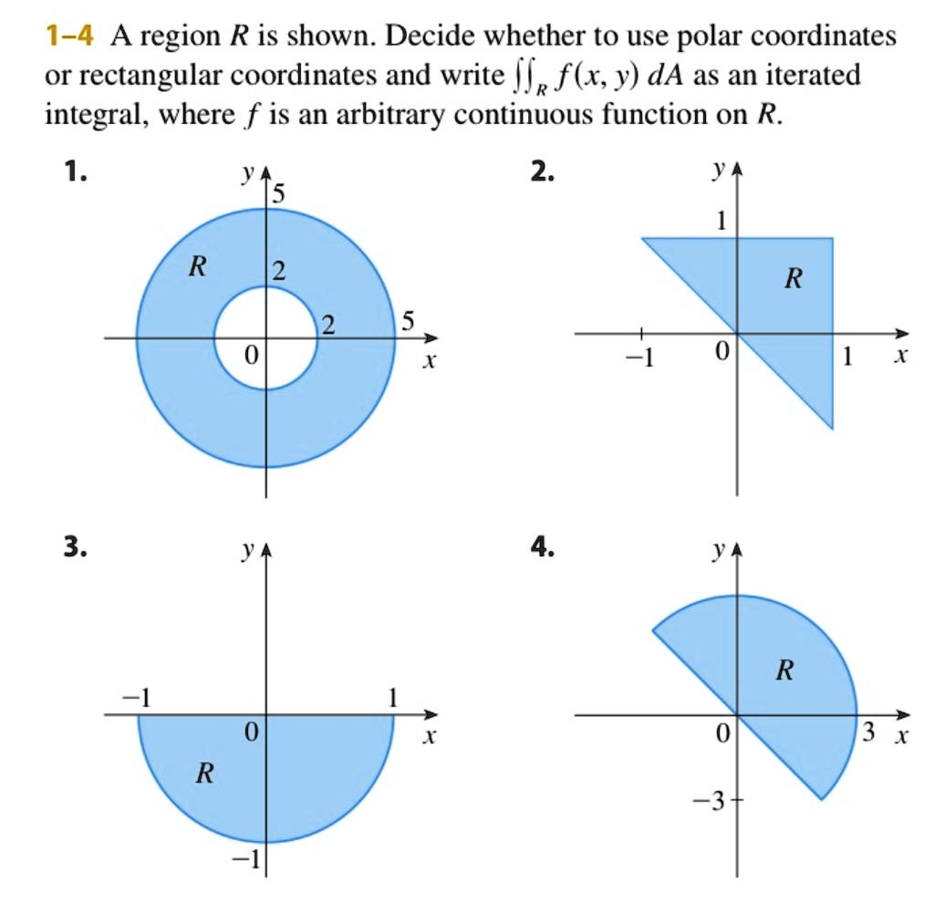 1 4 a region r is shown decide whether t0 use polar coordinates or ...