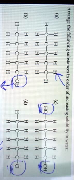 Solved Arrange The Following Substances Order Of Increasing Solubility Water H H H H Oh 3949