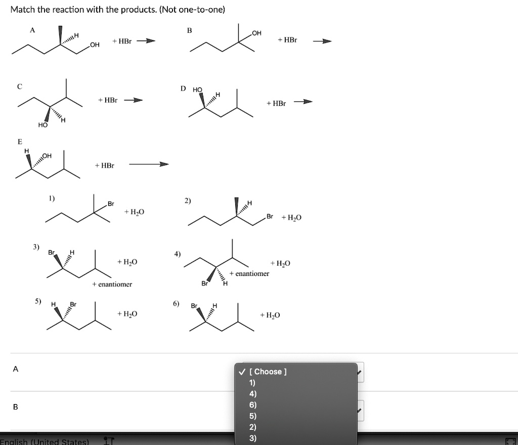 SOLVED:Match the reaction with the products. (Not one-to-one) HBr HBr
