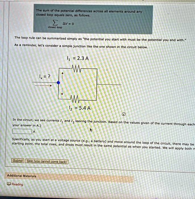 SOLVED: Texts: The sum of the potential differences across all elements ...