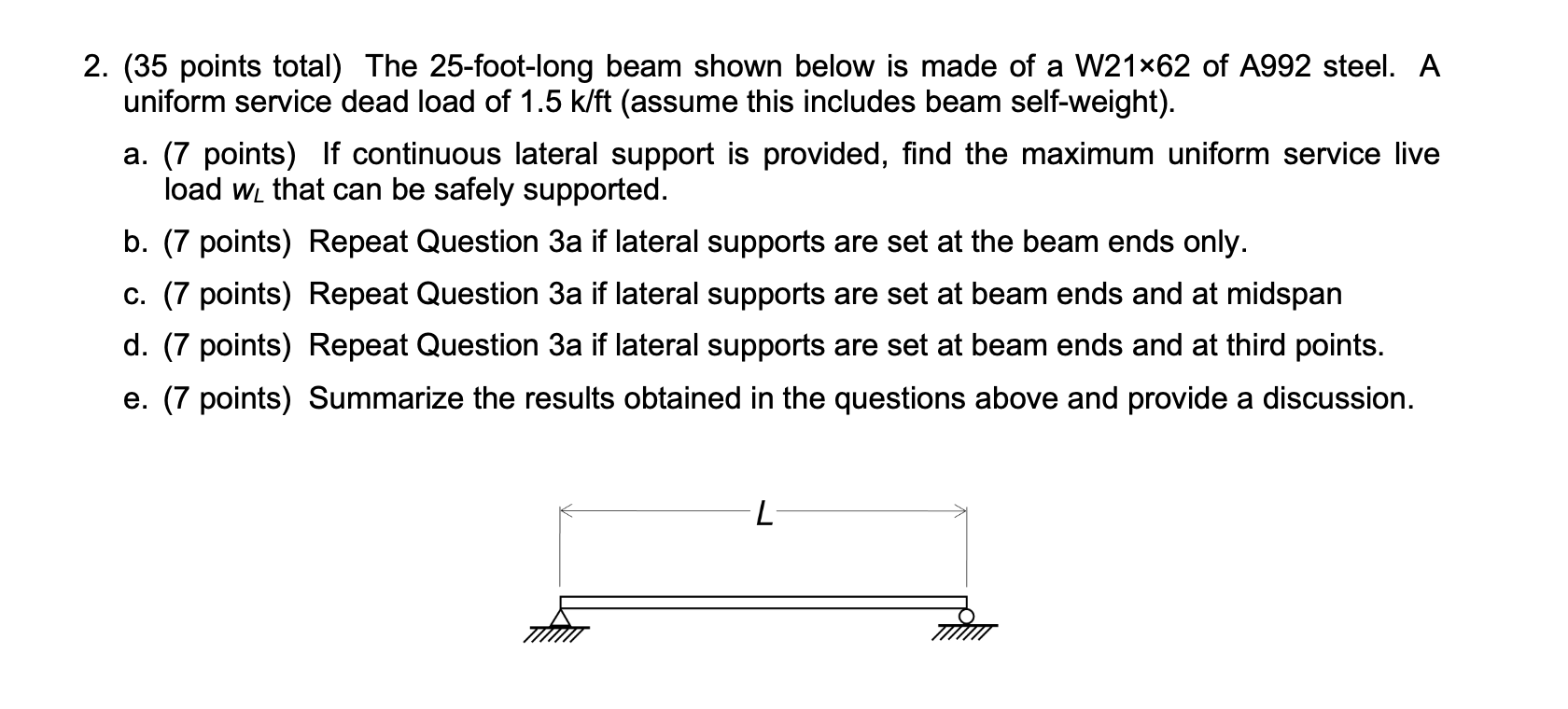 VIDEO solution: 2. ( 35 points total) The 25 -foot-long beam shown ...