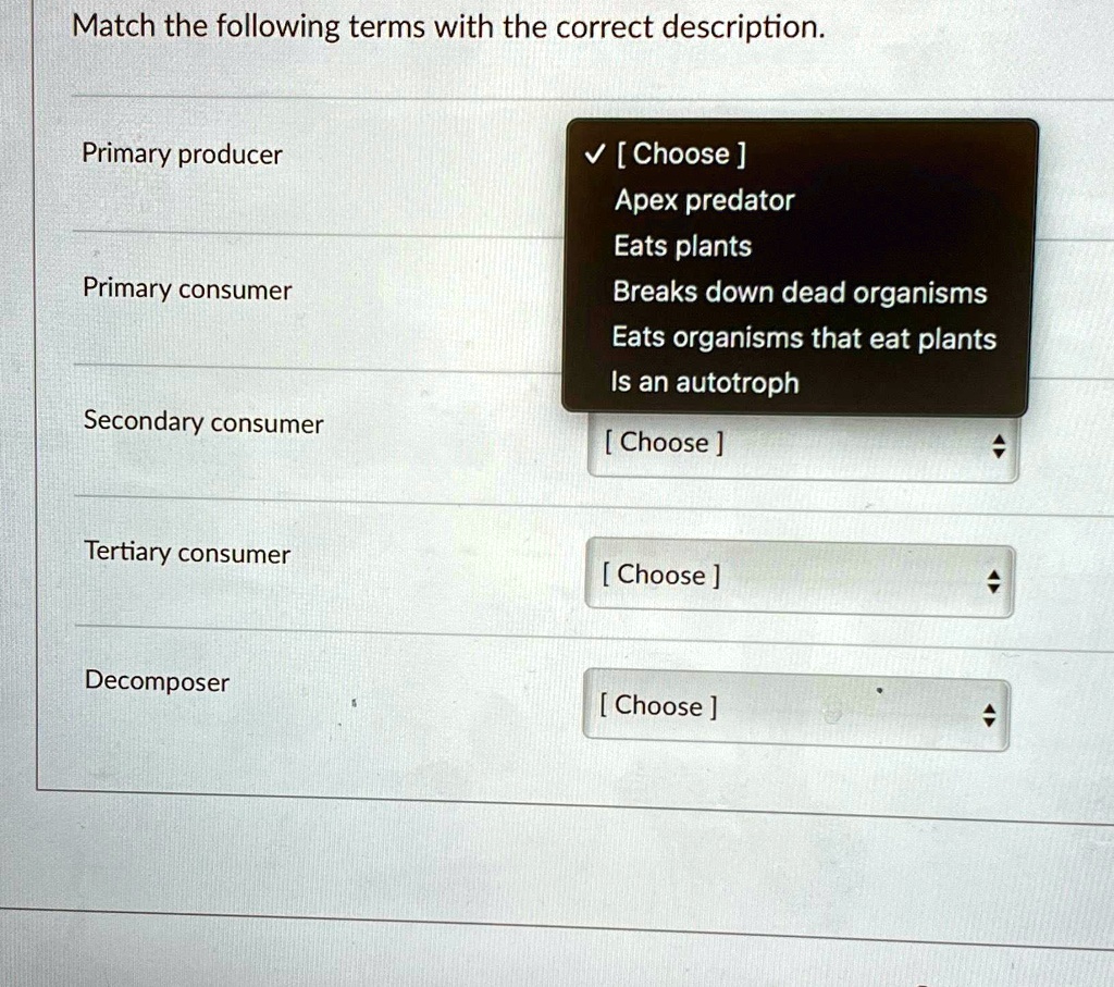 Solved Match The Following Terms With The Correct Description Primary Solved Match The Following Terms With The Correct Description Primary