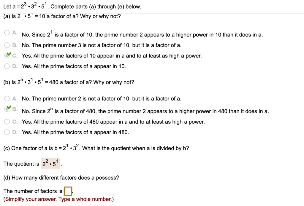 Solved Let A 23 32 51 Complete Parts A Through E Below A Is 2 5 10 A Factor Of A Why Or Why Not 0a No Since 21