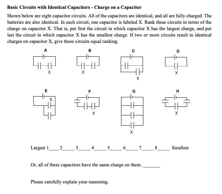 Basic Circuits with Identical Capacitors Charge on Capacitor Shown