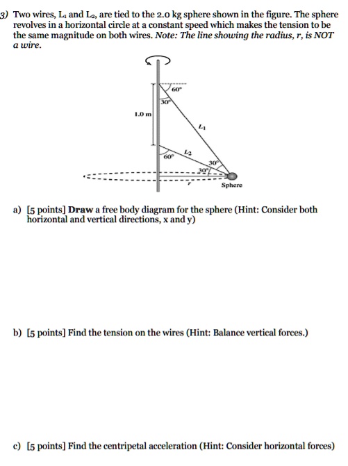 SOLVED: Two wires, L and Lz, are tied to the 2.0 kg sphere shown in the ...