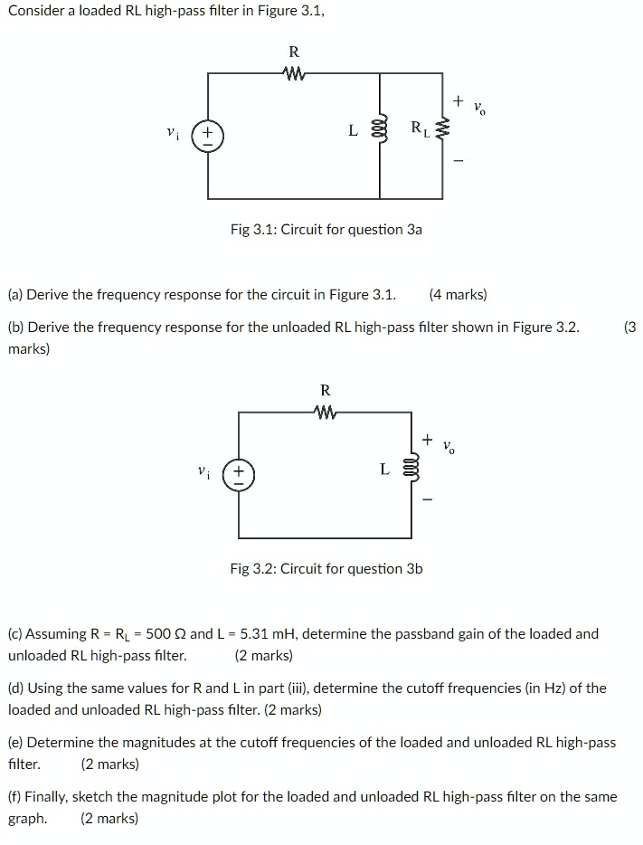 SOLVED: Consider a loaded RL high-pass filter in Figure 3.1. R R. Fig 3 ...