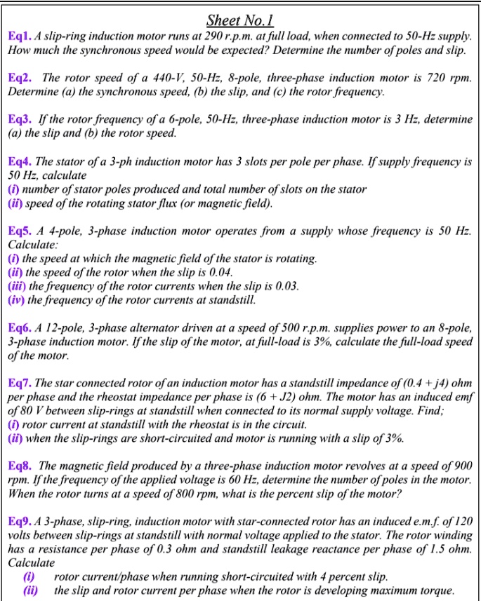 [GET ANSWER] sheet no1 eq1 a slip ring induction motor runs at 290 rpm ...