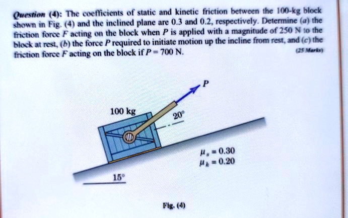 Question About Friction Question (4): The coefficients of static and kinetic friction between ...