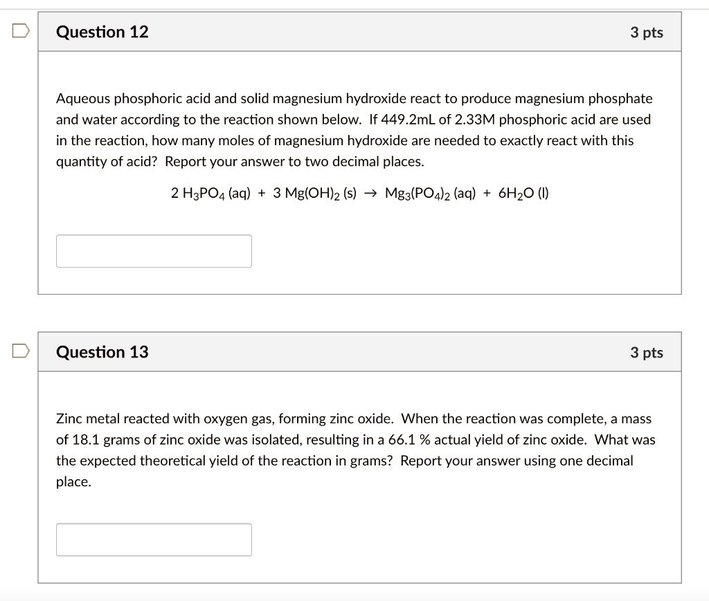 SOLVED Aqueous phosphoric acid and solid magnesium hydroxide react to