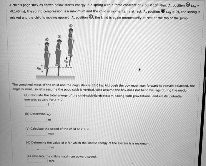 SOLVED Child's pogo stick, as shown below, stores energy in a spring
