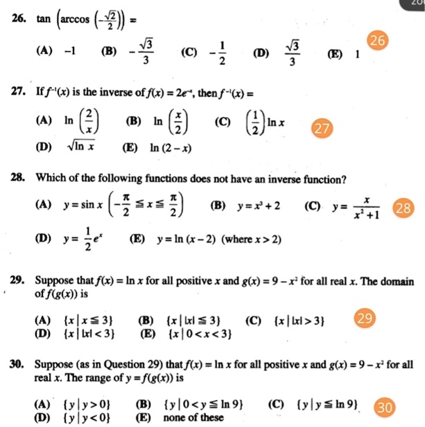 Solved 26 Tan Arccos A B J C 13 1 27 Iff X Is The Inverse Of F X 2e Thenf X A In B I