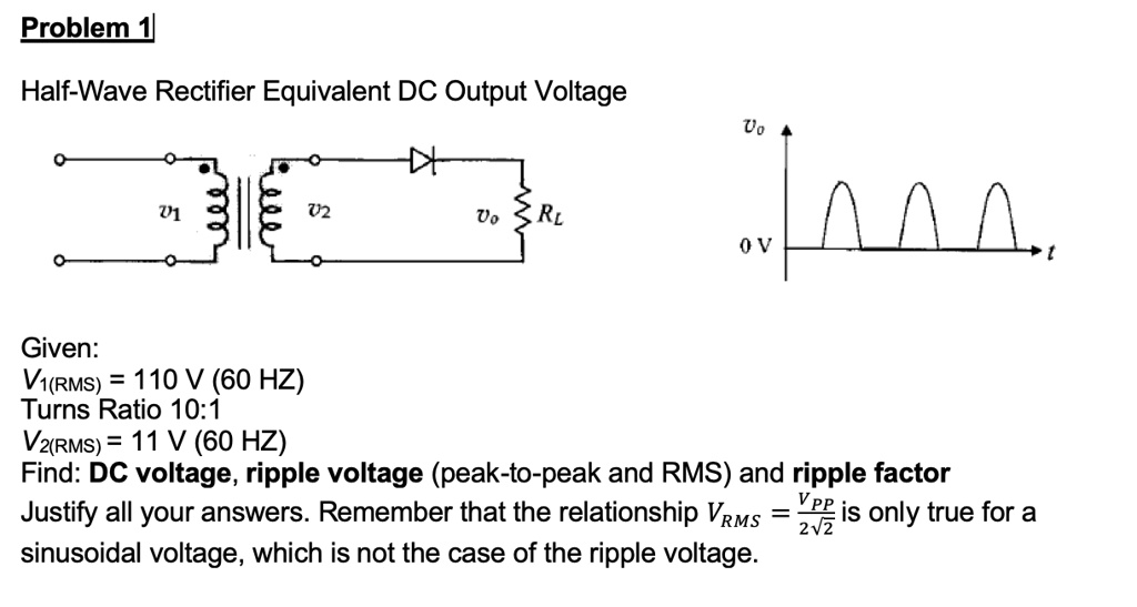 SOLVED HalfWave Rectifier Equivalent DC Output Voltage Given V1(RMS