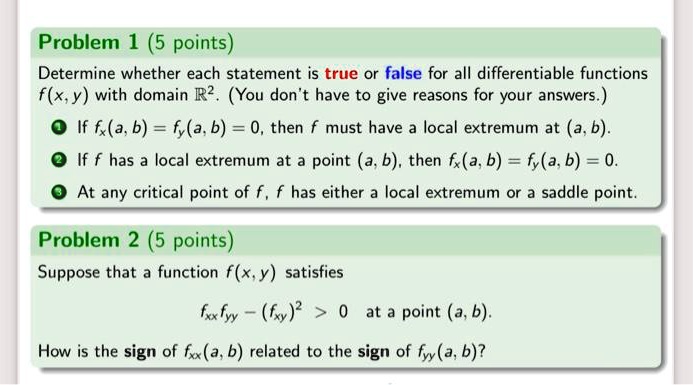 SOLVED: Problem 1 (5 points) Determine whether each statement is true ...