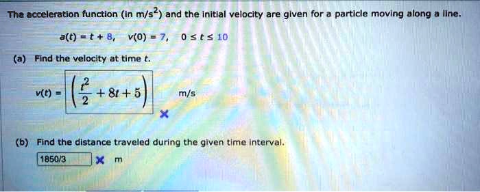 the acceleration function in ms and the inltlal velocity are glven for ...