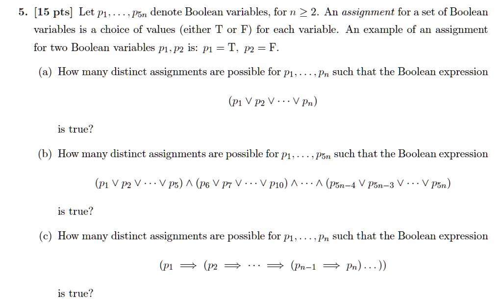 SOLVED:5. [15 pts] Let p1. Psn denote Boolean variables, for n 2 2_ An ...