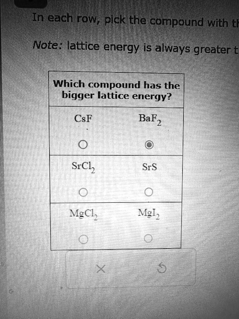 SOLVED In each row pick the compound with the bigger lattice