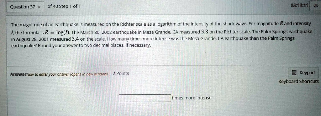 Earthquake magnitude logarithmic formula