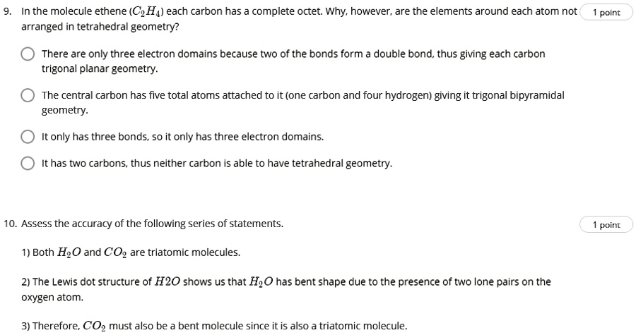 SOLVED In the molecule ethene C2H4 each carbon has a complete