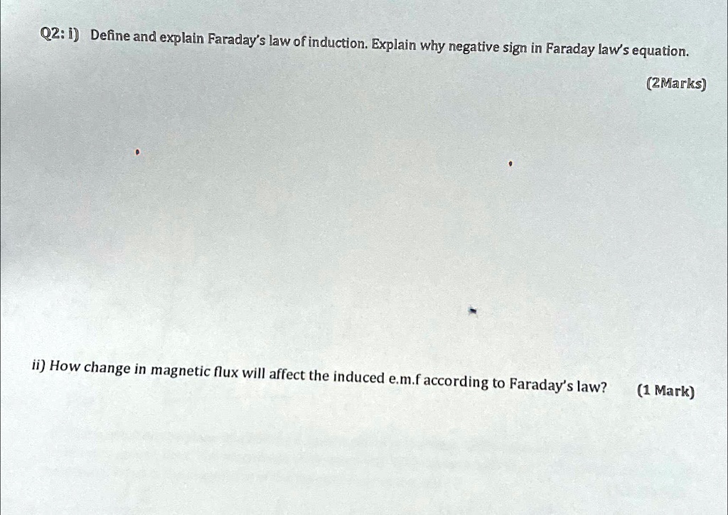 SOLVED: Q2: i) Define and explain Faraday's law of induction. Explain ...