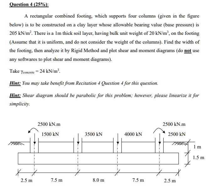 SOLVED: Text: Question 4 (25%): A rectangular combined footing, which ...