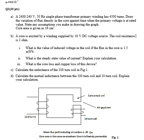 SOLVED: Text: Q1(35 pts) a) A 2400:240 V, 50 Hz single-phase ...