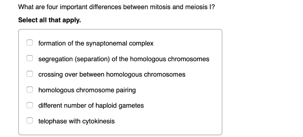 four differences between mitosis and meiosis