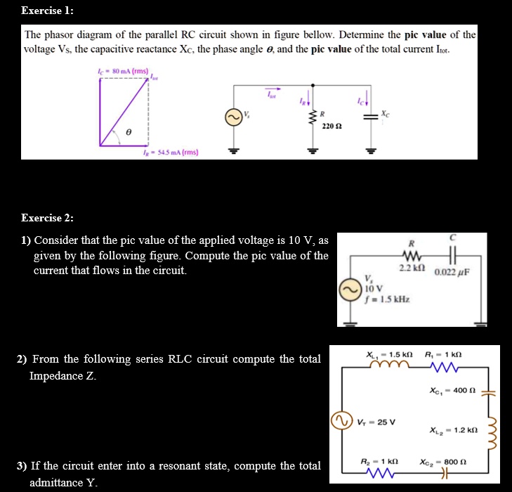 SOLVED Exercise 1 The phasor diagram of the parallel RC circuit shown
