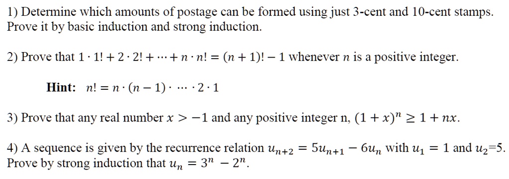 SOLVED: 1) Determine which amounts of postage can be formed using just ...