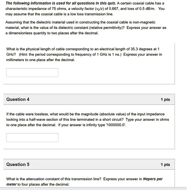 The following information is used for all questions in this quiz. A