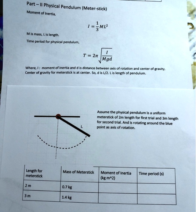 SOLVED Part II Physical Pendulum (Meterstick) Moment of Inertia