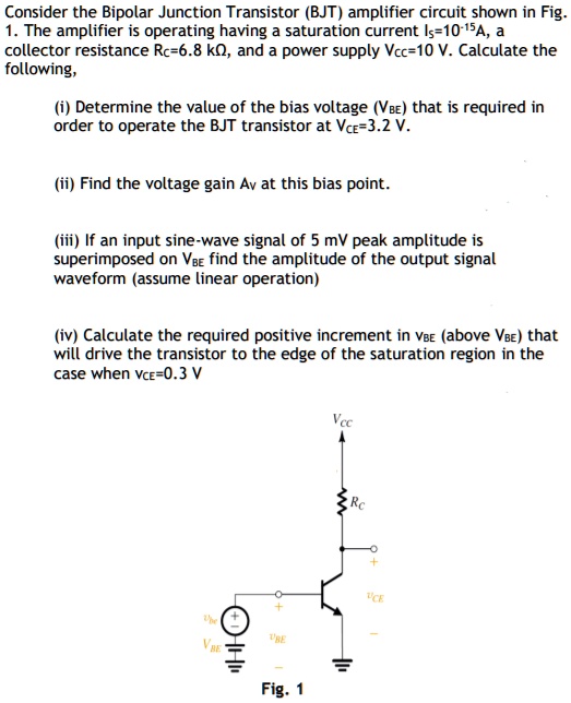 SOLVED Consider the Bipolar Junction Transistor (BJT) amplifier