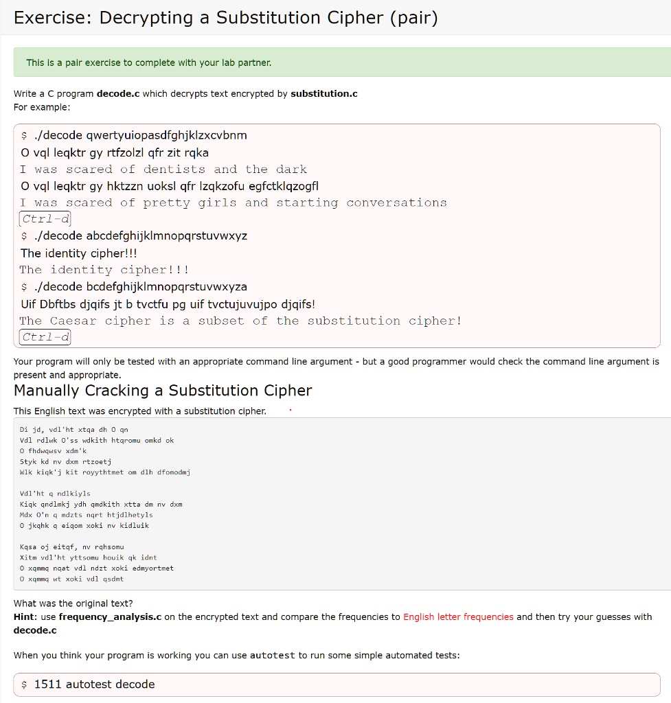 SOLVED: Exercise: Decrypting a Substitution Cipher (pair) This is a ...